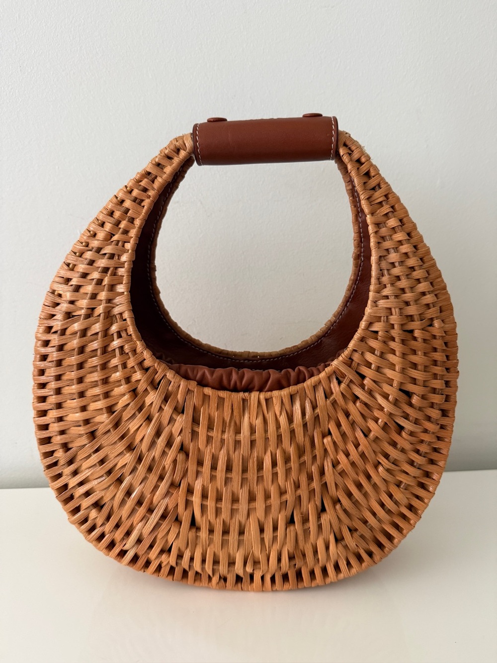 STAUD Woven Wicker Straw Moon Handbag Bag